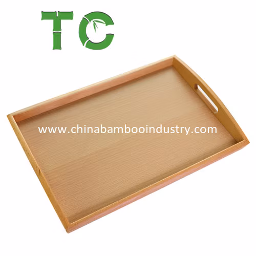 Wholesale Solid Beech Wood Serving Tray Cutlery Tray Food Coffee Serving Tray with Handle Breakfast Tray