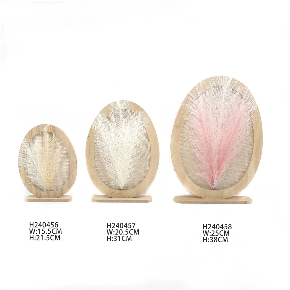 Wholesale Artificial Pampas Grass Wooden Ornaments Easter Decoration Egg-Shaped Wooden Ornaments Home Decoration Ornaments