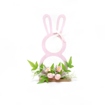 Ornements d'oeufs de plantes vertes artificielles de lapin en bois rose mignon décoration de Pâques ornements de lapin en bois