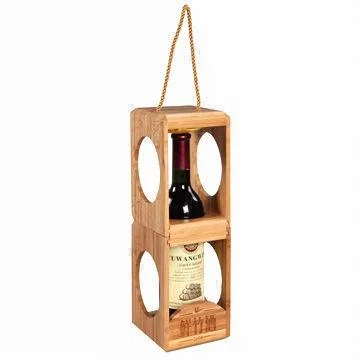 Boîte à vin rouge en bois assemblé créatif avec poignée en corde