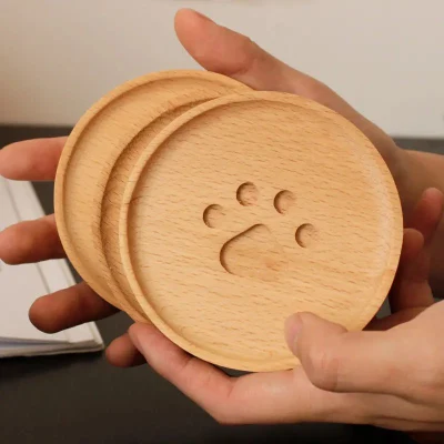 Dessous de verre en bois de caoutchouc de forme ronde pour boire