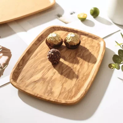 Plateau de service en bois d'olivier massif pour collations au café apéritif gâteau nourriture pain fruits